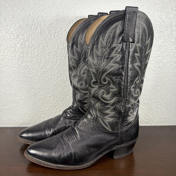 Vintage Dan Post Cowboy Boots Mens Size 10 D Black Leather Western 90s 16770 main image 10